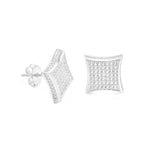 STEM-126, Men 925 Sterling Silver Push Back Stud Earrings -11mm Square Silver Color