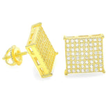 STEM-127, Men 925 Sterling Silver Screw Back Stud Earrings- 11MM Square Silver color