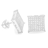 STEM-127, Men 925 Sterling Silver Screw Back Stud Earrings- 11MM Square Silver color