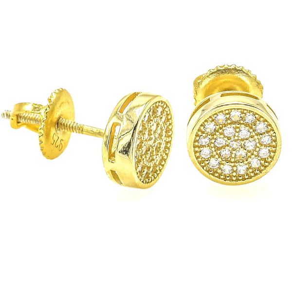 STEM-128, Men 925 Sterling Silver Screw Back Stud Earrings-8mm Round Gold, silver or Black color