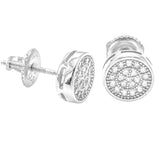 STEM-128, Men 925 Sterling Silver Screw Back Stud Earrings-8mm Round Gold, silver or Black color