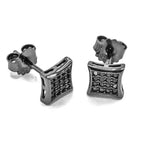 STEM-13, Men 925 Sterling Silver Push Back Stud Earrings-7mm Square Black color