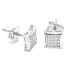 STEM-13, Men 925 Sterling Silver Push Back Stud Earrings-7mm Square Black color