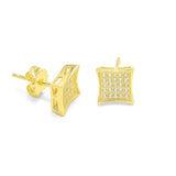 STEM-17, Men 925 Sterling Silver Push Back Stud Earrings-8mm, 9mm Square gold, silver black or silver black color