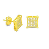 STEM-17, Men 925 Sterling Silver Push Back Stud Earrings-8mm, 9mm Square gold, silver black or silver black color