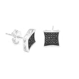 STEM-17, Men 925 Sterling Silver Push Back Stud Earrings-8mm, 9mm Square gold, silver black or silver black color