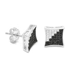 STEM-17, Men 925 Sterling Silver Push Back Stud Earrings-8mm, 9mm Square gold, silver black or silver black color