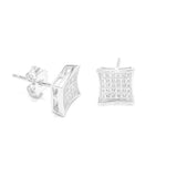 STEM-17, Men 925 Sterling Silver Push Back Stud Earrings-8mm, 9mm Square gold, silver black or silver black color