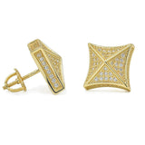 STEM-221, Men 925 Sterling Silver Screw Back Stud Earrings-12mm Square Gold or Silver Color