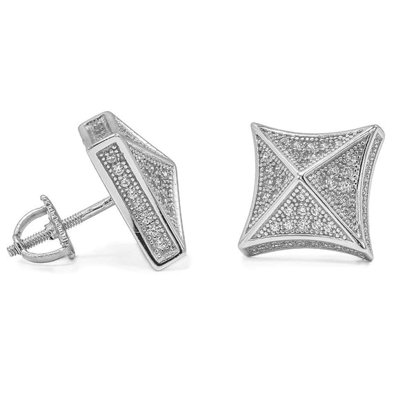STEM-221, Men 925 Sterling Silver Screw Back Stud Earrings-12mm Square Gold or Silver Color