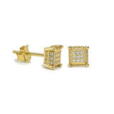 STEM-229, Men 925 Sterling Silver Push Back Stud Earrings-6mm Square Gold or Silver color