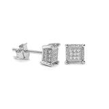 STEM-229, Men 925 Sterling Silver Push Back Stud Earrings-6mm Square Gold or Silver color