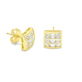 STEM-249, Men Sterling Silver Push Back Stud Earrings- 8MM Square Silver or Silver Gold Color
