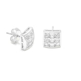 STEM-249, Men Sterling Silver Push Back Stud Earrings- 8MM Square Silver or Silver Gold Color