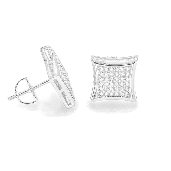 STEM-44, Men 925 Sterling Silver Screw Back Stud Earrings-13mm Square Silver color