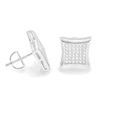 STEM-44, Men 925 Sterling Silver Screw Back Stud Earrings-13mm Square Silver color