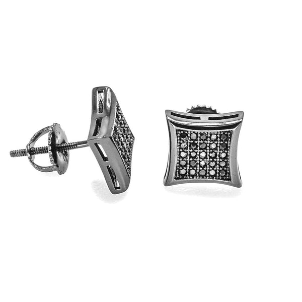 STEM-44, Men 925 Sterling Silver Screw Back Stud Earrings-8mm Square Black color