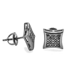 STEM-44, Men 925 Sterling Silver Screw Back Stud Earrings-8mm Square Black color
