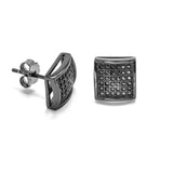 STEM-46, Men 925 Sterling Silver Push Back Stud Earrings-11mm Square Gold, Silver or Black color