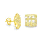 STEM-46, Men 925 Sterling Silver Push Back Stud Earrings-11mm Square Gold, Silver or Black color