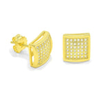 STEM-79, Men 925 Sterling Silver Push Back Stud Earrings-9mm Square gold or silver color