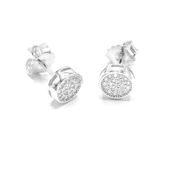 STEM-98, Men 925 Sterling Silver Push Back Stud Earring-7mm Round Black, Silver or Gold Color