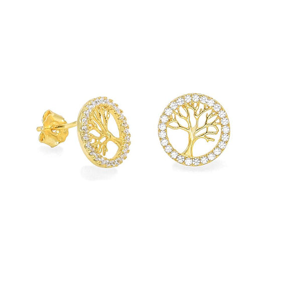 STEW-186, Sterling Silver Family Tree Stud Earrings Push  Back