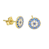 STEW-251, Sterling Silver Evil eye Stud Earrings Push Back-silver color, 7mm W. 7mm H. 1mm T.