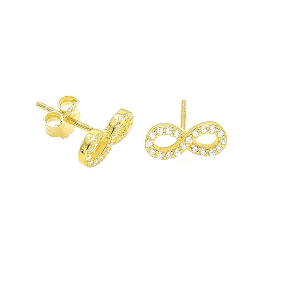 STEW-280, Sterling Silver Infinity Stud Earrings Push Back-gold or silver color, 12mm width, 4mm high, 1mm thick