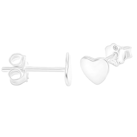 STEW-560, Sterling Silver Heart Stud Earrings-silver color, 6mm width, 6mm high, 0.3mm thick