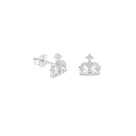 STEW-704, Sterling Silver Crown Stud Earrings Push Back-silver color, 8mm X 8mm, 0.3mm thick