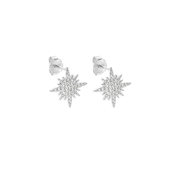 STEW-709, Sterling Silver North Star Stud Earrings Push Back-silver color, 12mm X 12mm, 0.5mm thick