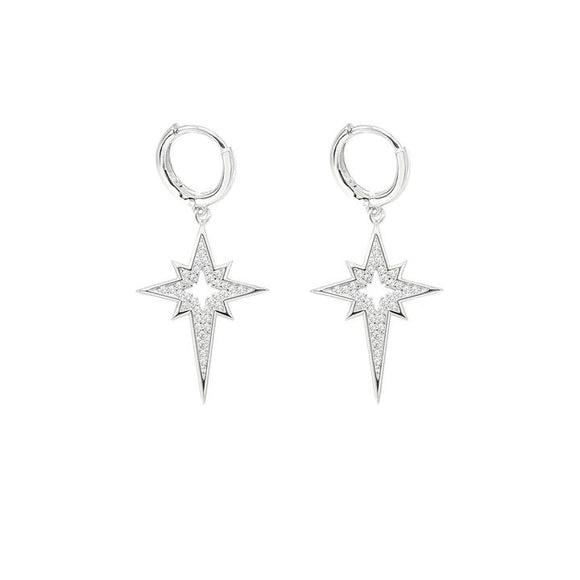 STEW-733,Sterling Silver North star Hoop Earrings Push Back-silver color, 28mm width, 40mm high, 1.5mm width