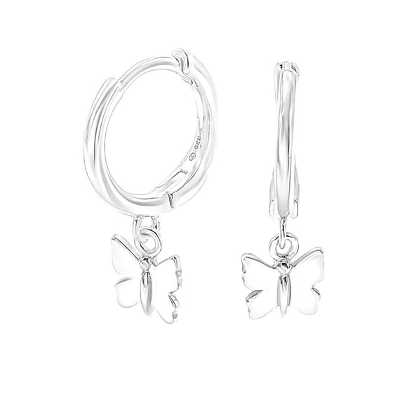 STEW-847, Sterling Silver Butterfly Hoop Earrings