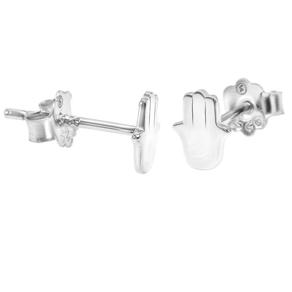 STEW-857,Sterling Silver Hamsa Hand Stud Earrings Push Back-silver color, 5mm W. 6mm H. 0.5mm T.