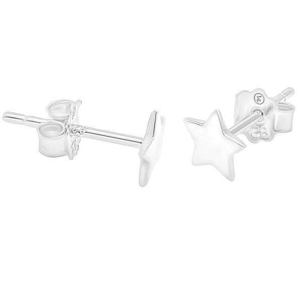 STEW-858, Sterling Silver Star Stud Earrings-silver color, 6mm W. 6mm H. 0.5mm T