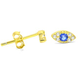 Stew-873, Sterling Silver Evil Eye Stud Earrings Push Back- silver color, 6mm W. X 3mm H. X 2mm T.