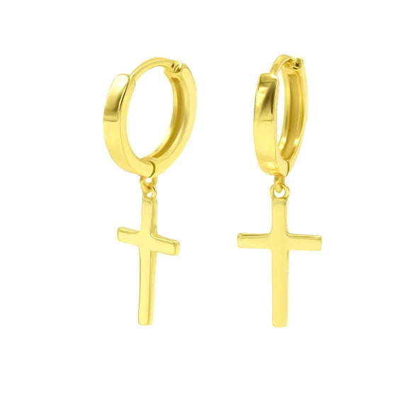 STEW-888, Sterling Silver Cross Huggie Drop Earrings -gold, silver or black color,