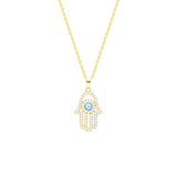 STNW-105, Sterling Silver Hamsa Hand Pendant Necklace- gold or silver color