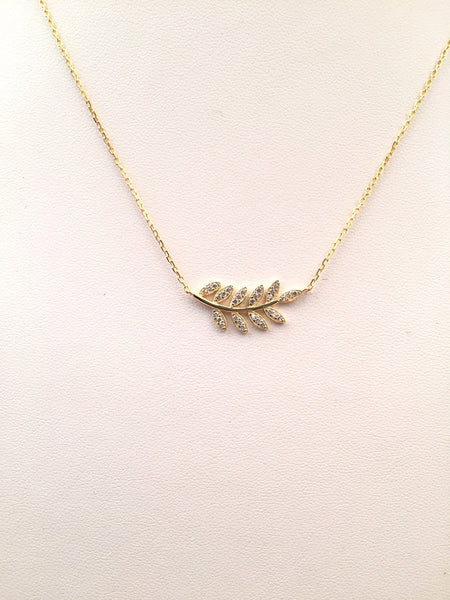 STNW-251, 925 Sterling Silver "Leaf" Pendant Necklace - gold color