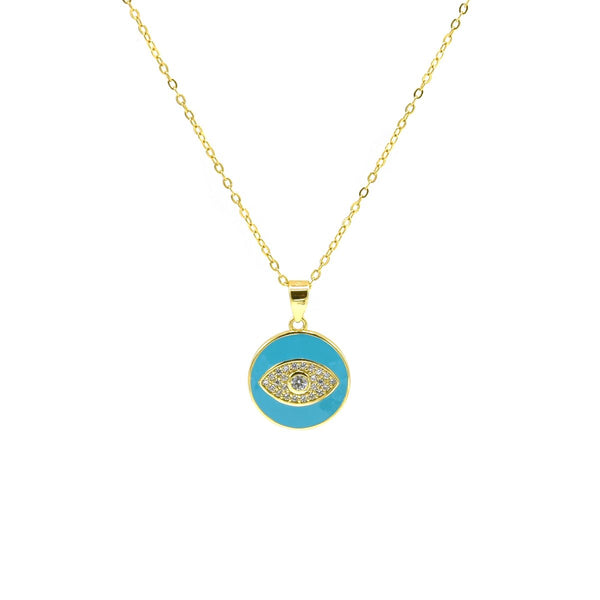 STNW-966, Women Sterling Silver Evil Eyes Turquoise Color Necklace 12mm Round