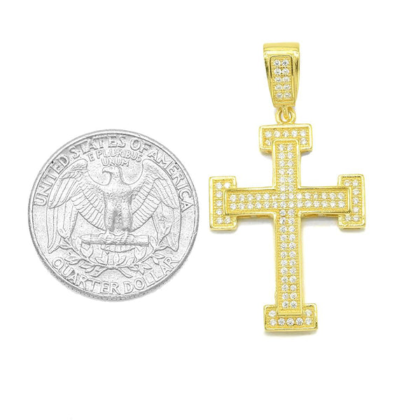 STPM-20, Men S925 Sterling Silver Icy Bling Bling Cross Pendant-Gold Color