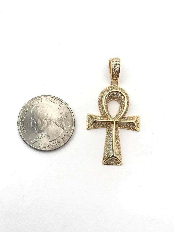 STPM*259, Men S925 Sterling Silver Icy Bling Bling 3D Ankh Pendant-gold or silver color,
