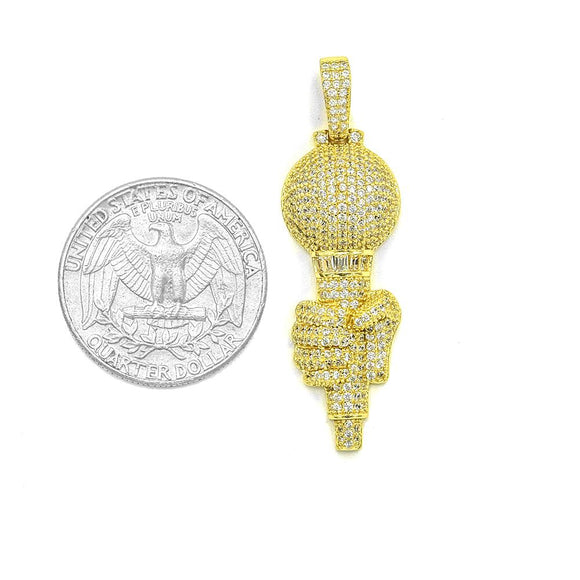 STPM-375, Men S925 Sterling Silver Icy Bling Bling Microphone Shape Pendant-Gold or Silver color