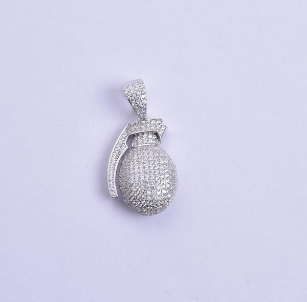 STPM*426, Men S925 Sterling Silver Icy Bling Bling 3D Pomegranate Pendant-silver color