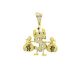 STPM*523, Men S925 Sterling Silver Icy Bling Bling Money Bag Shape Pendant-Silver color