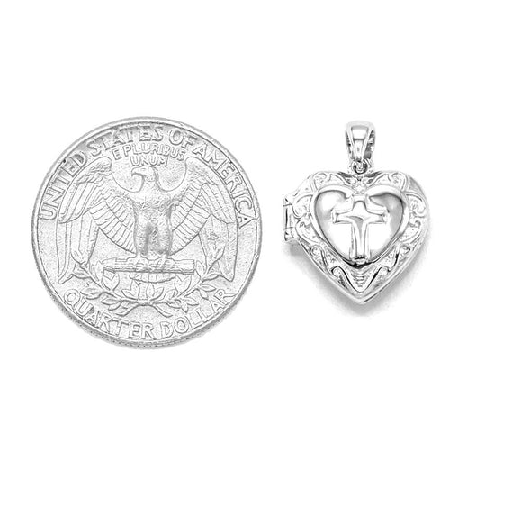 STPW-152, Sterling Silver Heart with Cross Pendant-can open with photos inside