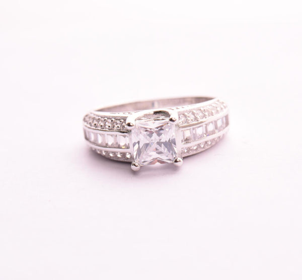 STRW-268, Women S925 Sterling Silver 7mm Cuban Zirconium Stone Engagement ring