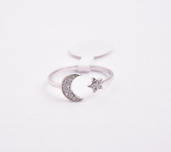 STRW-368, Women S925 Sterling Silver Moon Star ring