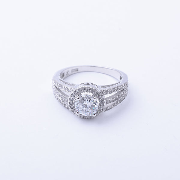 STRW-57, Women S925 Sterling Silver Cuban Zirconium Engagement Ring